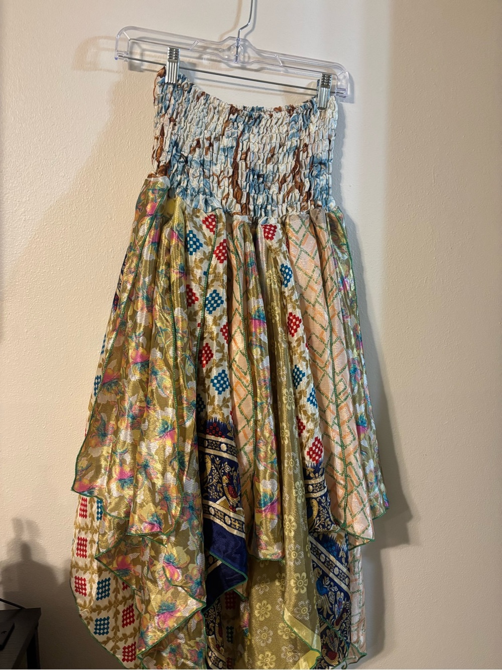 Multicolor Boho High-Low Tiered Skirt with Smocked Waist